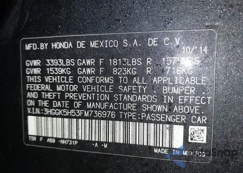 2015 Honda Fit Lx z USA, uszkodzony, nr VIN 3HGGK5H53FM736976